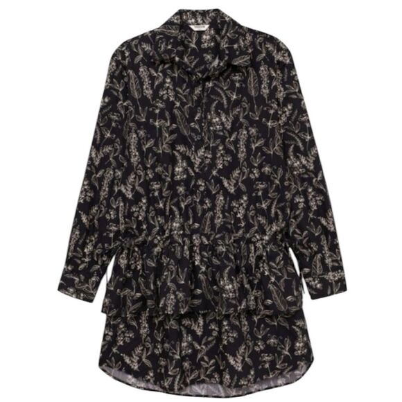 NWT Thakoon Botanical Print Button Up Shirt Dress in Black & Cream Size 8 - Picture 3 of 12